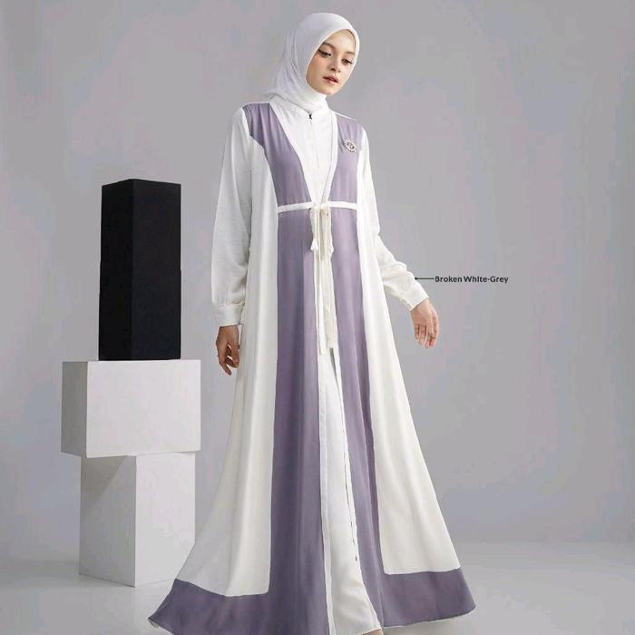 Nadheera Luxury - Halzetha Dress Rayon Premium Kain Polos Tekstur Halus Lembut Kombinasi Dua Warna M