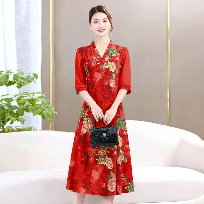 dress pakaian imlek dress cheongsam wanita dress longgar wanita dress merah