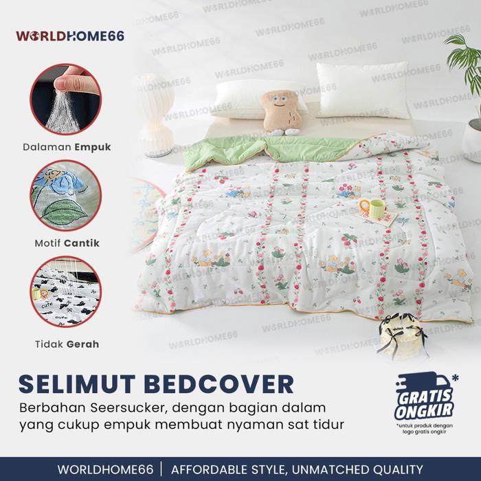 Worldhome Selimut Premium Bedcover Selimut Lembut Selimut Katun Seersucker Selimut Estetik Bed Cover