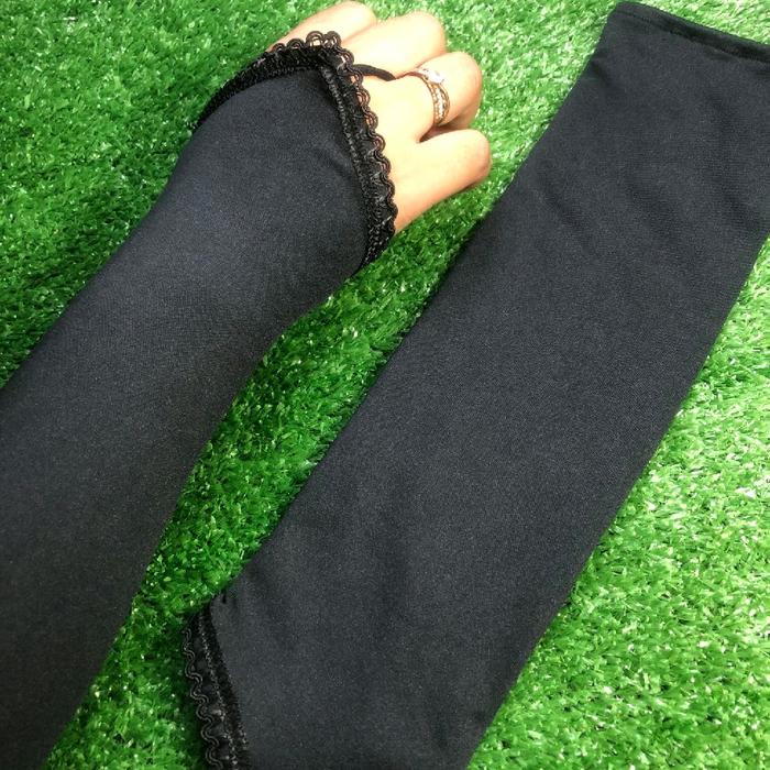 Manset Tangan Cincin Renda Hitam | Handsock Muslimah Bahan Adem Elastis | Aksesoris Hijab Wanita Sya