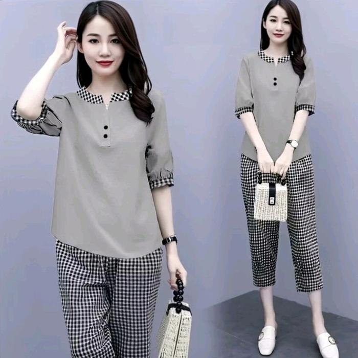 dress agustusan 17 putih setelan remaja nadine gaya kekinian bahan crinkel mix katun kotak halus nya