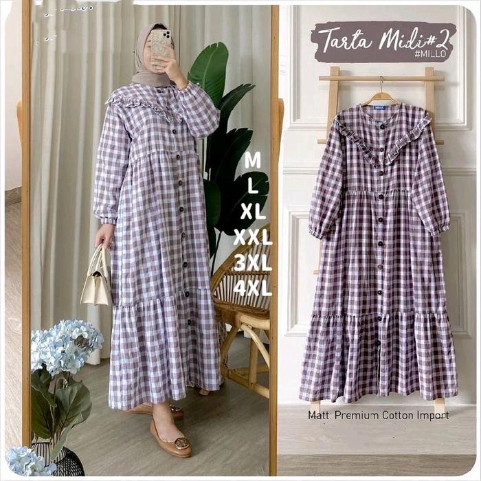 Midi Reyna Katun Dress Hayya Gingham Tartan Midi Warna Lengkap Dewasa Model Kekinian Kotak Tartan Ga