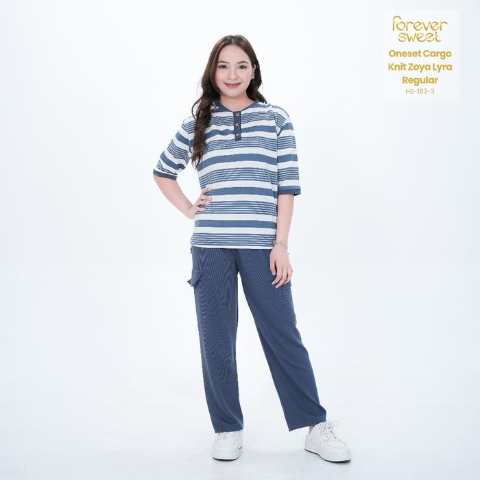 FOREVER SWEET One Set Cargo Knit Shiva Stripe Setelan Wanita