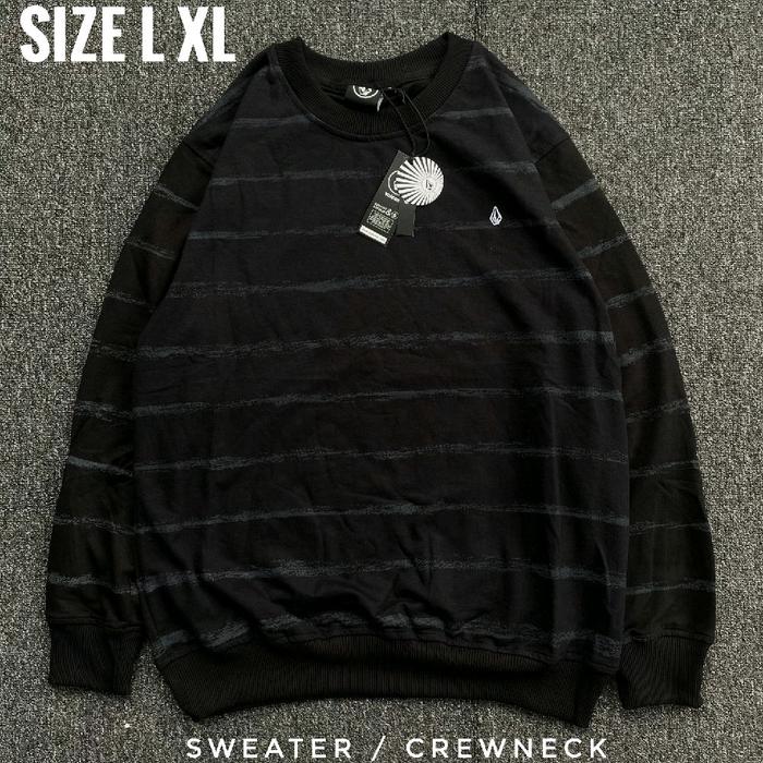 Jaket Sweater Crewneck Cowok Volcom Bahan Katun Fleece