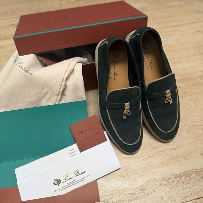 Sepatu Loro Piana Charms Walks Loafers Green Suede