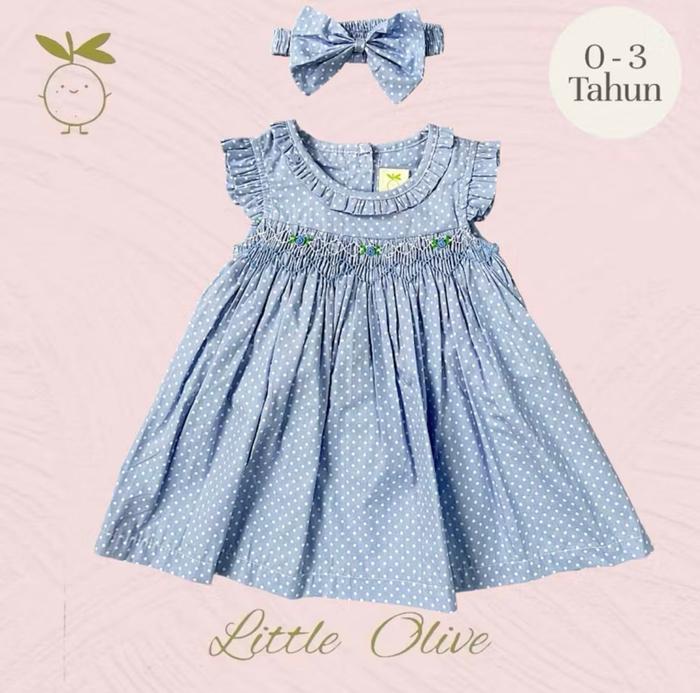 Little Olive- Irene Dress | 0-2 Tahun | Dress Anak Newborn | Baju Bayi | Motif Bunga Floral Premium