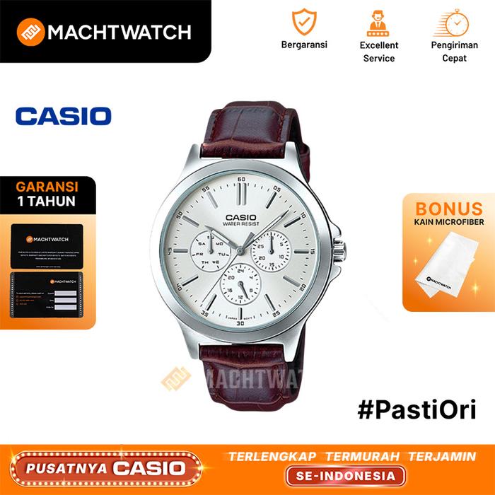 Jam Tangan Pria Analog Casio Standard MTP-V300L-7AUDF MTPV300 MTP-V300L Silver Dial Brown Leather St