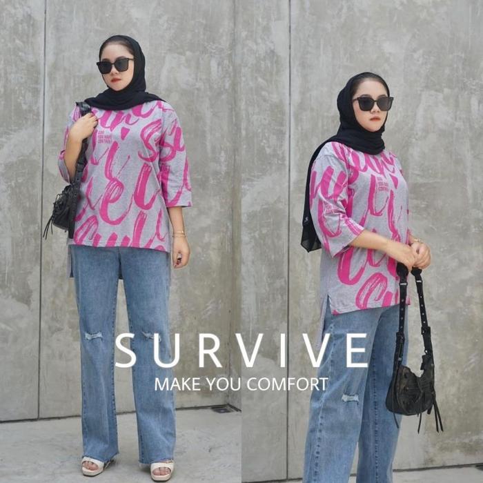 Ready- Kaos Atasan Wanita Tunik Oversize Jumbo Ld 120 Baju Atasan Tunik Survive