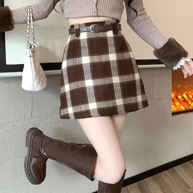 ◤Promo◢ Rok Mini Wanita Kotak2 Mini Skirts Pendek Gaun (Free Belt) Mx688