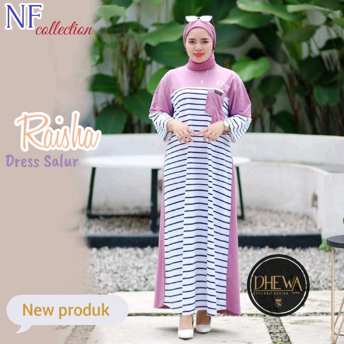Raisha Dress Salur Gamis kaos motif salur By Dhewa Style
