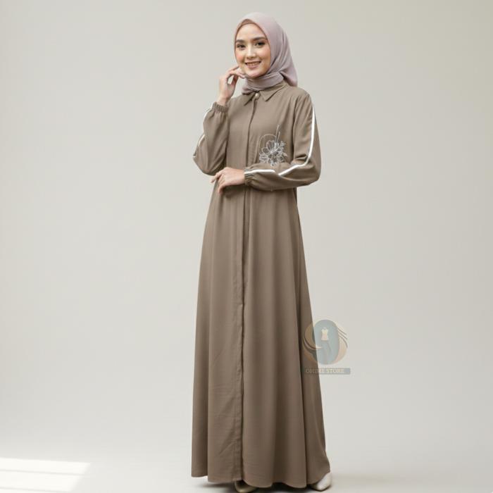 Shafira dress Gamis Bordir simpel Bahan Sabrina Anti UV Halus Lembut Tidak Mudah Kusut Abaya hitam T