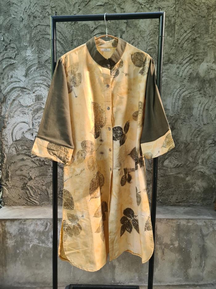 Tunik Ecoprint Katun Premium / Long Blouse Motif Daun Natural Eksklusif
