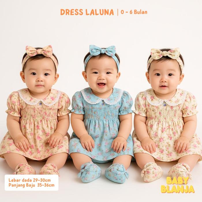 Dress Bayi Perempuan 0 6 Bulan Laluna / Ester - BB794-BIRU