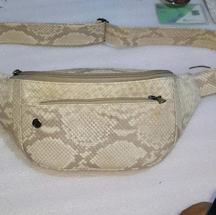 tas kulit pria waist bag  tas selempang 100% asli kulit full ular