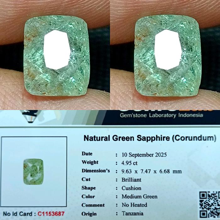 NATURAL GREEN SAPPHIRE NO HEATED TANZANIA GLI MEMO LAB