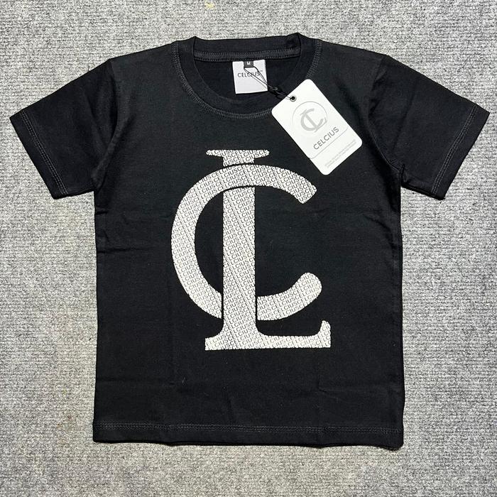 KAOS ANAK CELCIUS HITAM CATTON COMBED PREMIUM USIA 1-12 TAHUN