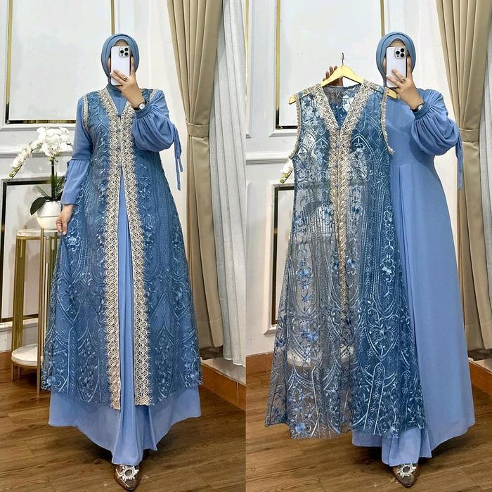 Lanita Dress Brokat Mewah Elegant Bahan ceruty babydoll Full puring Gamis Kondangan Mewah Simple Baj
