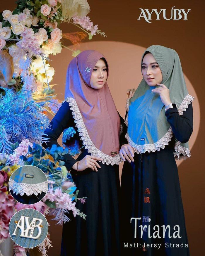 Hijab Instan Triana Bahan Strada Premium Ori Ayyuby Full Renda cantik