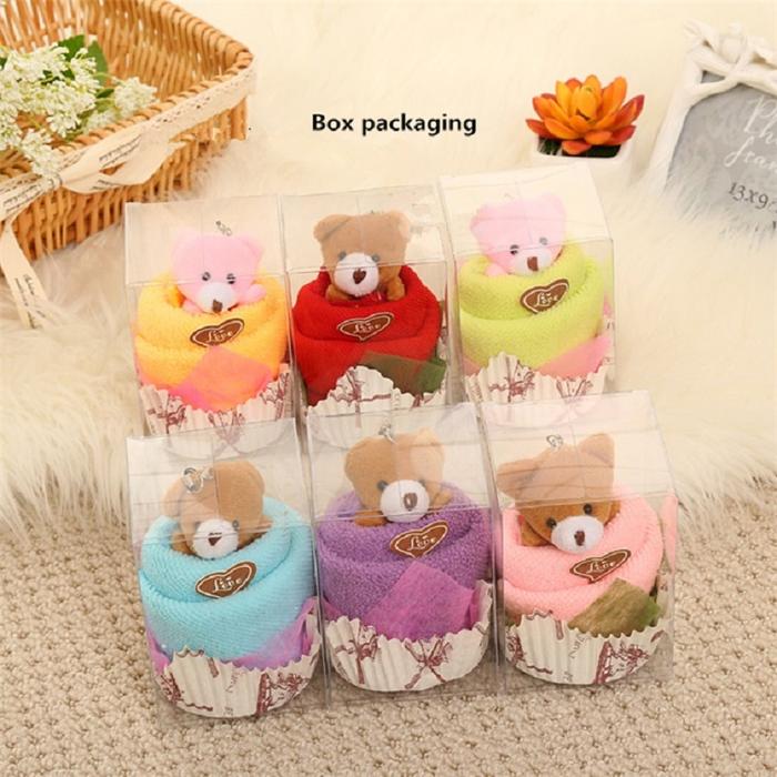 10Sets Bear Cartoon Towels Mini Cup Cake Box Pack 30x30cm Microfiber