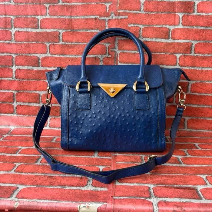 TAS TOP HANDLE PESTA WANITA KULIT ASLI SECOND BRANDED BIRU / TAS SELEMPANG KULIT ASLI WANITA BIRU SE