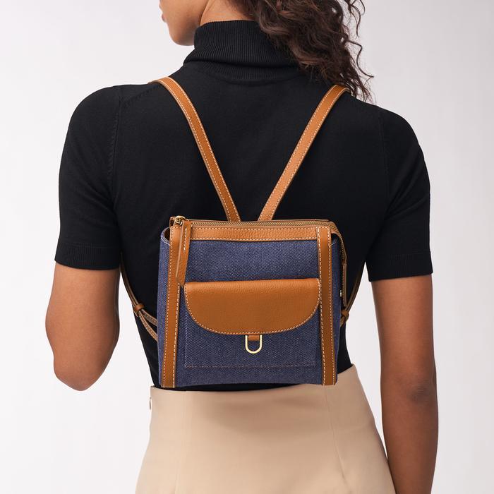 Fossil Parker Mini Backpack Saddle Denim Leather Tas Wanita-Zb1922-423