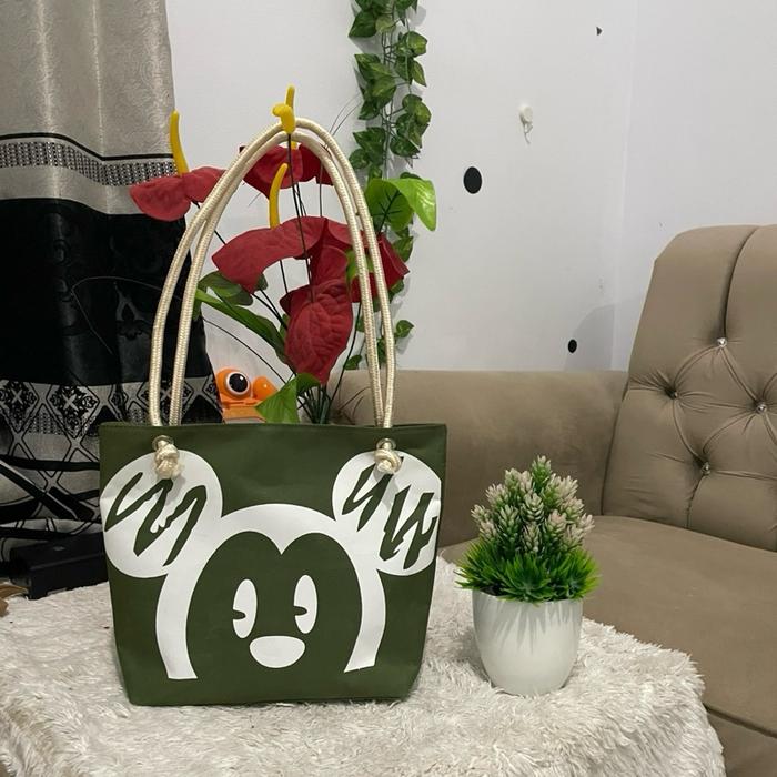 Net not shop Totebag Wanita Kekinian Motif Miki  Terbaru Bahan Kanvas Poliester Nylon Dinir Waterpro