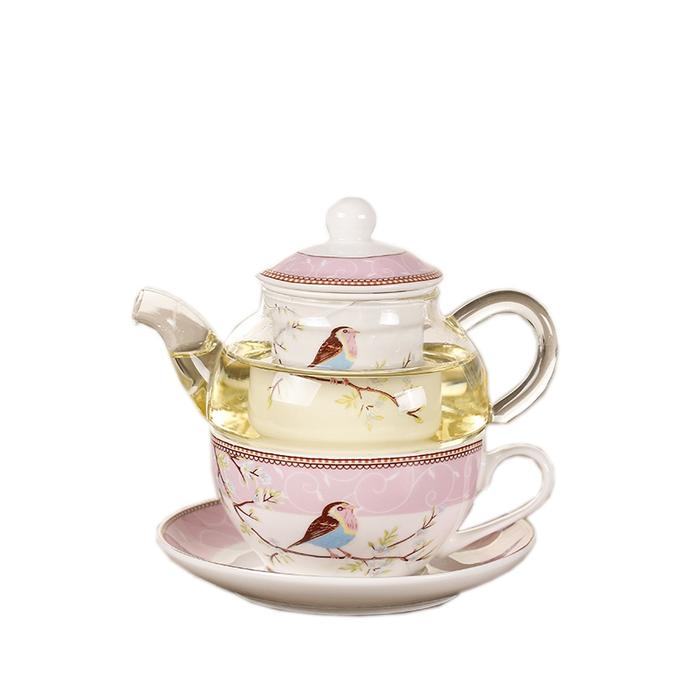 Ceramic Flower Teapot Flower Bird Cup Saucer Heat-Resistant Glass Pot Set Coffee Cup Afternoon Tea T