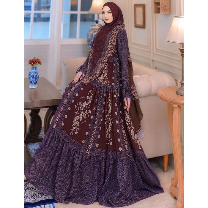 Gamis Set Hijab Printing Premium Yodizein Syari Owcan Series