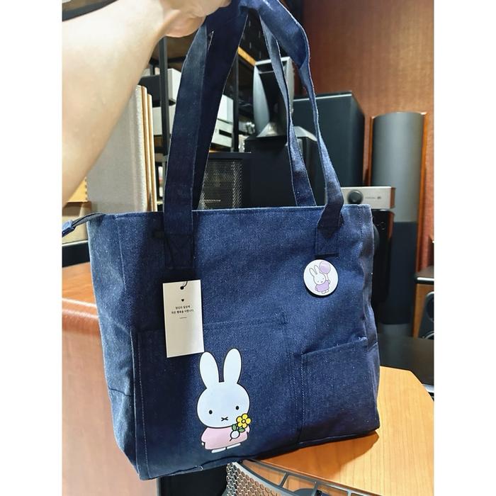MIFFY Tas Denim Shoulder Bag Miffy + Pin