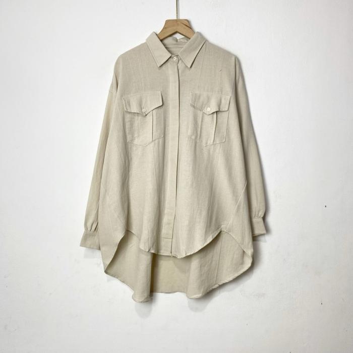 Regina Oversize Linen Blouse Oversize Linen Potongan Longgar Nyaman