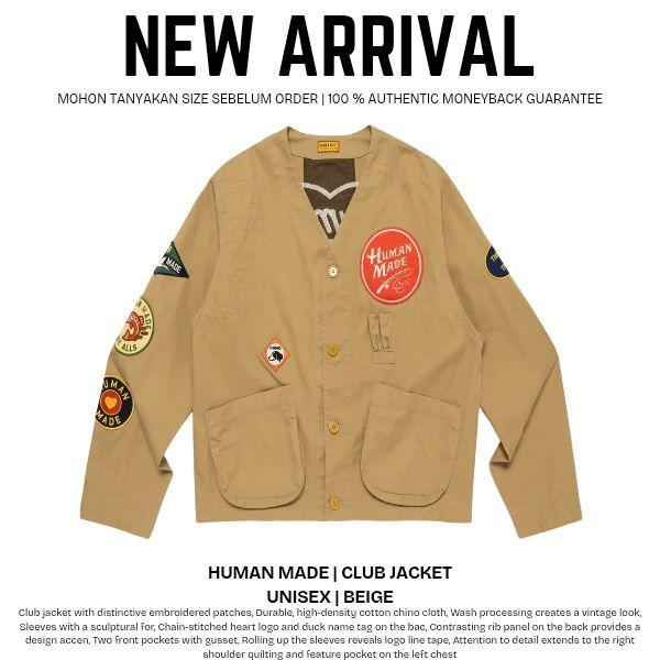 Human Made Club Jacket Unisex Beige - Jaket Klub dengan Patch Bordir Khas dan Logo Hati Jahit - Jake