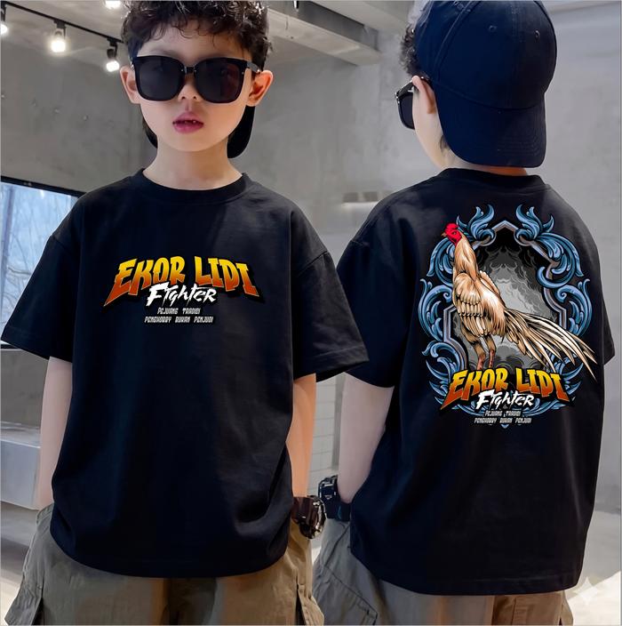Kaos Distro Anak AYAM EKOR LIDI SINGLE FIGHTER T-Shirt Anak Laki-Laki & Perempuan Cotton Combed 30s 