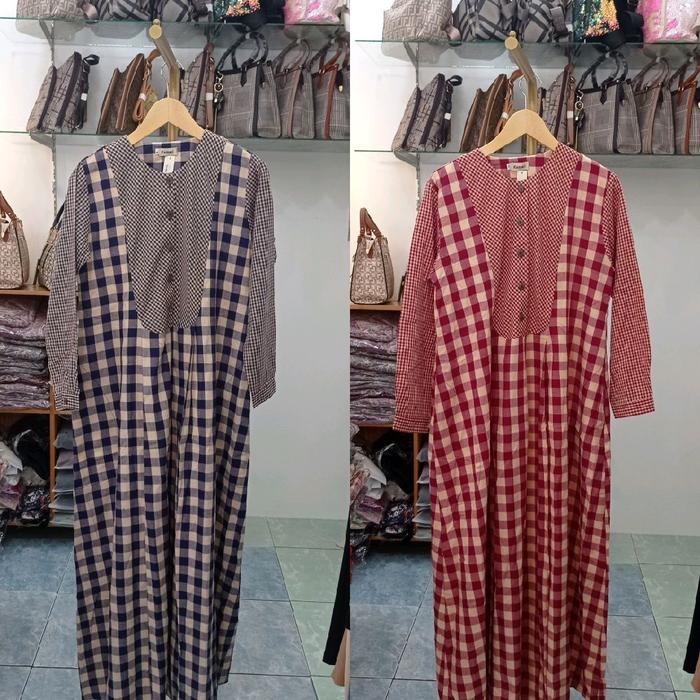 Gamis Katun Kamari cantik kotak kotak original by Kamari