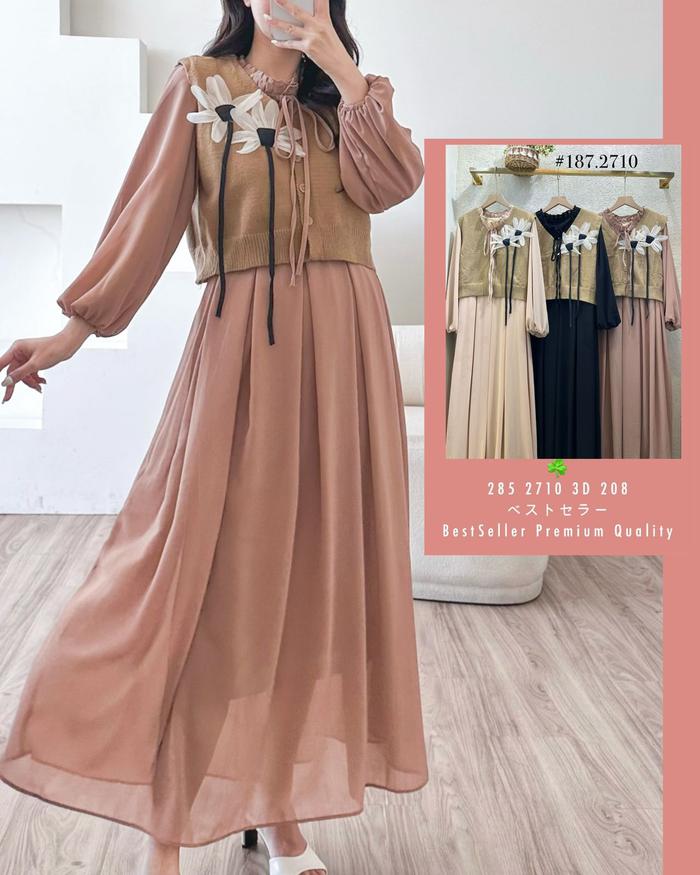 Yuna dress midi maxi gaya korea gamis lebaran remaja wanita