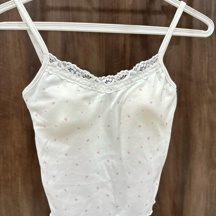 Preloved Coquette Woman Tank Top in White & Pink (NEW - BELUM PERNAH DIPAKAI)