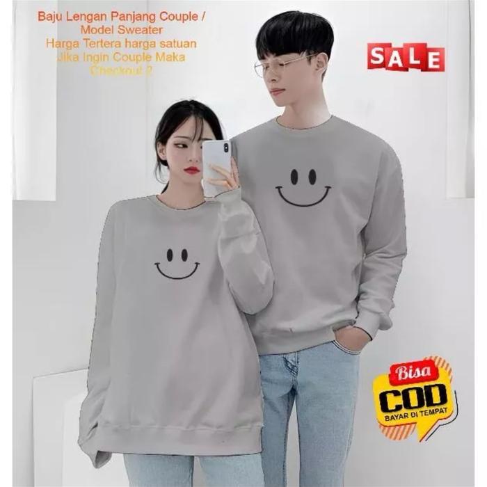 ￼Kaos Couple Lengan Panjang SMILE / Baju Lengan Panjang Pasangan / Kaos Atasan Pria Wanita Kapel / K