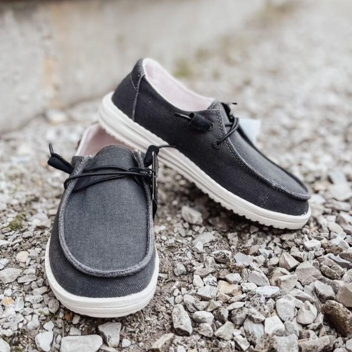 Sepatu Wanita Slip On Hey Dude Wendy Linen Iron Black Original