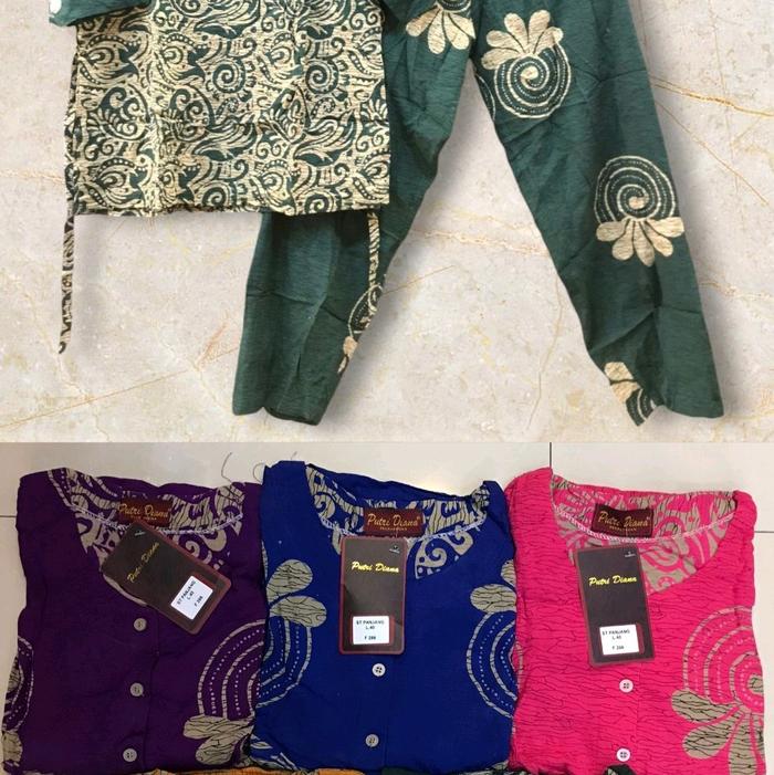 Setelan Celana Batik Putri Diana untuk Wanita Katun Tebal Panjang