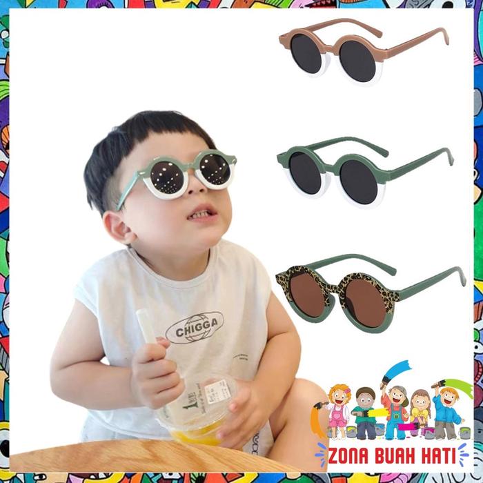 ZBH Kacamata Anak Perempuan Bulat Leopard Korea Fashion Lucu 6683 Kaca Mata Laki Laki Hitam Gradasi 