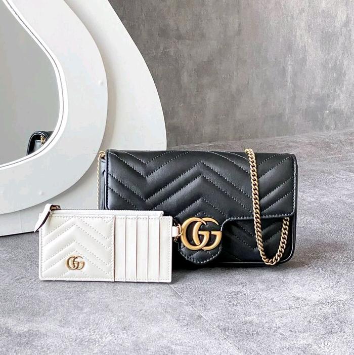 Gucci GG Marmont Matelasse Chain Small Black GHW (With Card Case Pouch)