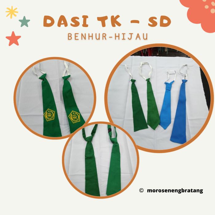Dasi Sekolah Anak Tk Biru Benhur Atau Hijau Polos - Sd Hijau Mi Bordir