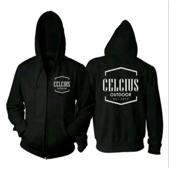 sweater zipper celcius atasan pria wanita halus / hoodie hitam bahan tebal dan nyaman