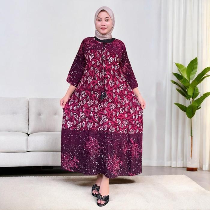 Daster Maura Jumbo Ld 140 Motif Batik Cap Pekalongan Bahan Rayon Premium Dress Busui Nyaman Panjang