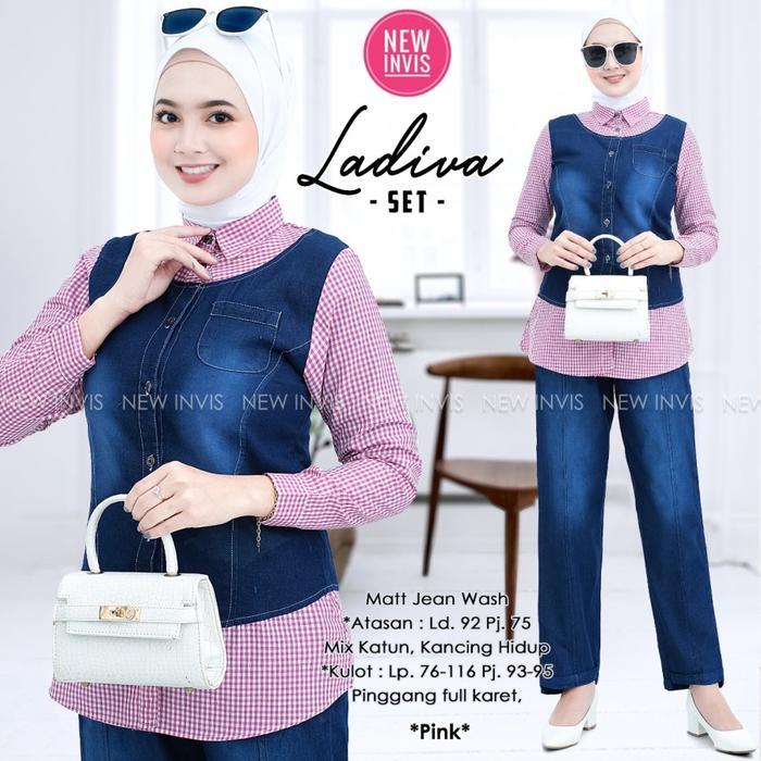 Ladiva Set Setelan Blouse Kemeja Vero dan Celana Amanda Navy Postmodis