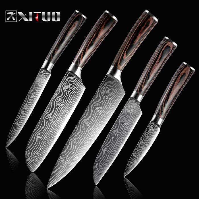 XITUO 2-5 Buah Set Pisau Dapur Damaskus Laser Baja Nirkarat Pisau