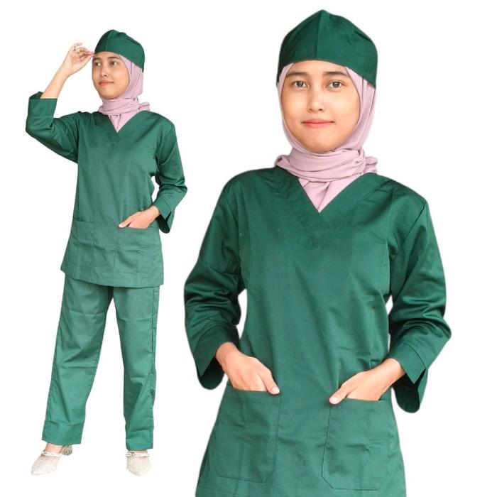Baju Oka Lengan Panjang Super Jumbo Scrub Medis 3L 4L 5L 6L 7L 8L Setelan Baju Jaga Perawat