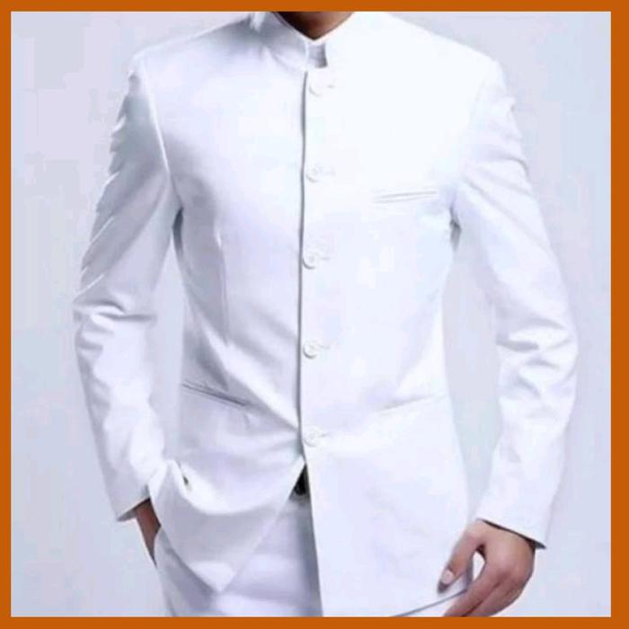 Jas koko pria dewasa putih / Jasko Polos / Jas Blaser Mandarin Kerah High Formal Muslim