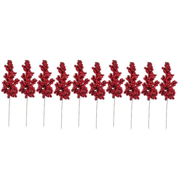 10PCS Artificial Red Berries Decorative Branches with Red Berries Autumn Branches Christmas Picks Br