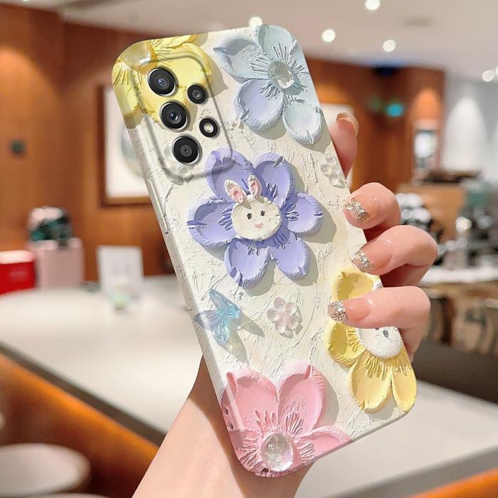 Compitable With Samsung A52 A52S 5G Untuk Phone Hard Case Kartun Spring Oil Painting Rabbit Flower C