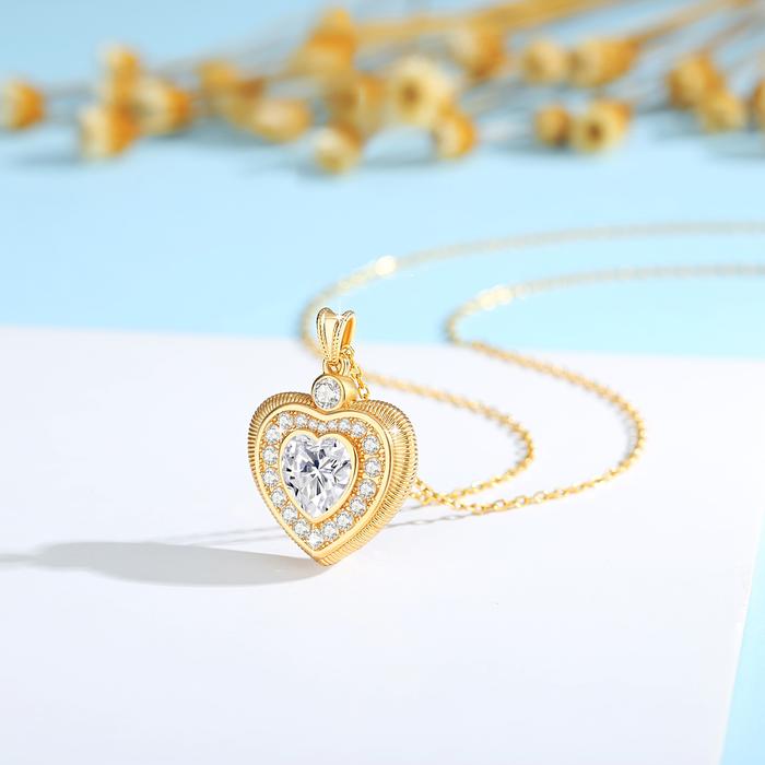 Szjinao 100% Real 18K Gold Heart Necklace 9mm 3ct Moissanite Pendant K Gold Luxury Wedding Jewelry W